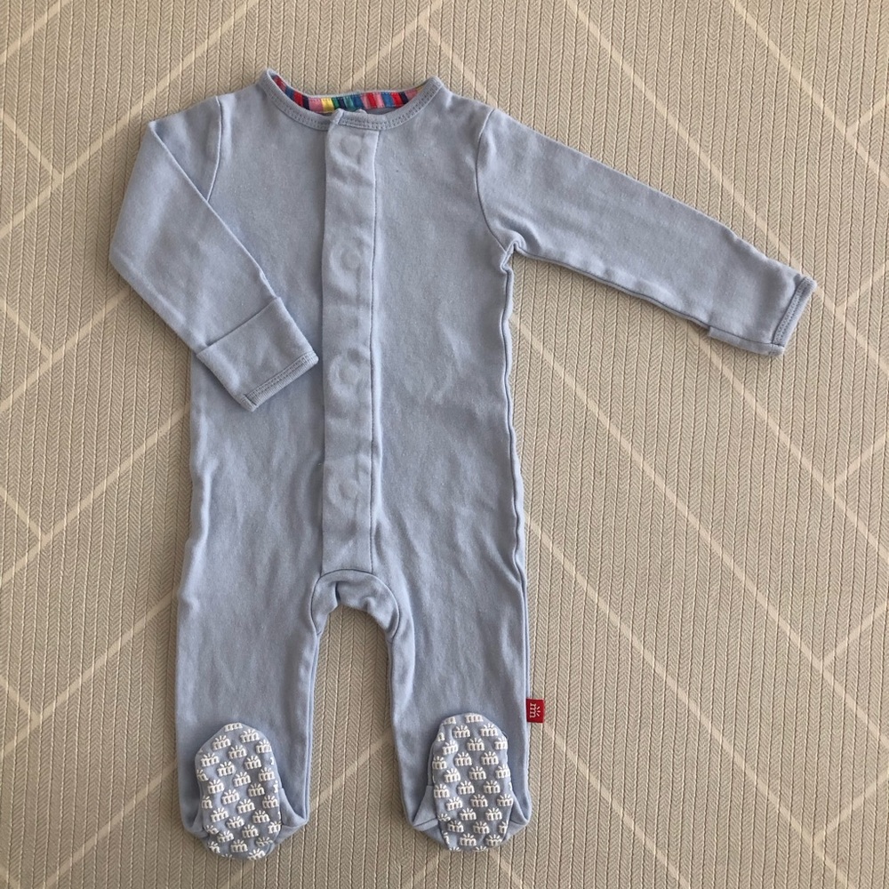 Magnetic Me 100% Organic Cotton Light Blue Footie Boy’s Size 6-9M